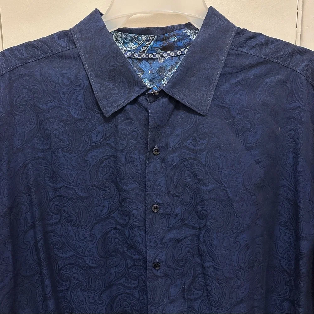Robert Graham Shirt 3XL Blue Paisley All Over Print Button Up Short Sleeve Mens - Picture 3 of 8